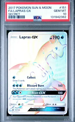 2017 POKEMON SUN & MOON SECRET #151 FULL ART/LAPRAS GX PSA 10 - Image 1