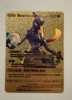 Pokemon Mewtwo GX Gold Metal Full Art Foil Card 300 Psychic Basic GX - Image 1