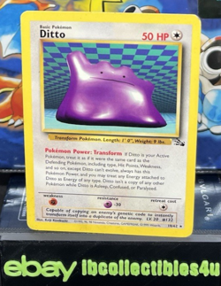 Pokemon Card Fossil Regular Rare Ditto 18/62 WOTC 1999 Vintage LP FREE SHIPPING - Image 1