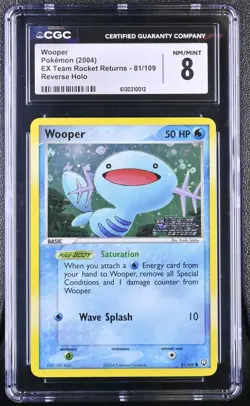 CGC 8 WOOPER REVERSE HOLO STAMP 81/109 EX TEAM ROCKET RETURNS POKEMON 2004 - Image 1