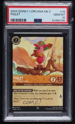 2023 Lorcana - Into The Inklands 3 Piglet Pooh Pirate Captain #16 PSA 10 GEM MT - Image 1