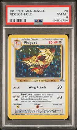 Pokemon TCG Pidgeot Holo Rare Jungle Unlimited Card 8/64 1999 PSA 8 - Image 1