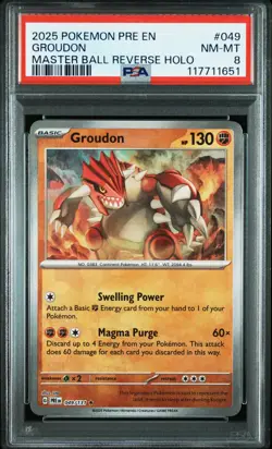2025 POKEMON PRE EN-PRISMATIC EVOLUTIONS MASTER BALL REVERSE HOLO GROUDON PSA 8 - Image 1