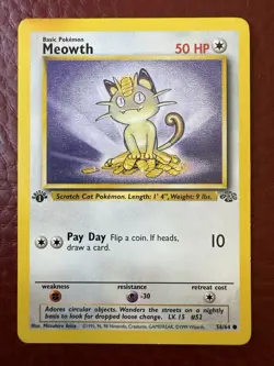 Pokemon Meowth No.56/64 1st Edition Jungle Regular Common Wizards 1999 TCG LP - Image 1