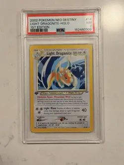 Pokemon Neo Destiny Light Dragonite Holo 1st Edition PSA 7 14/105 2002 - Image 1