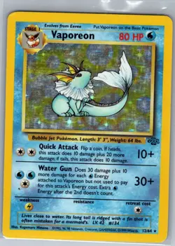 Vaporeon 12/64 Holo Jungle - Pokemon Card - LP - Image 1