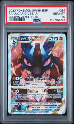PSA 10 GEM MINT Lucario Vstar #291 Pokemon TCG Swsh Black Star Promo Promo - Image 1