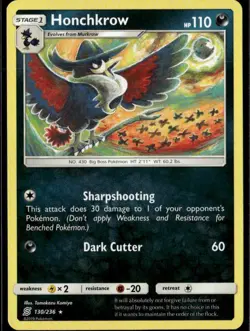 Honchkrow Rare SM Unified Minds 130/236 Darkness Pokemon Card - Image 1