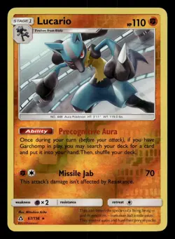 Lucario 67/156 Rare Ultra Prism Reverse Holo Pokemon NM - Image 1