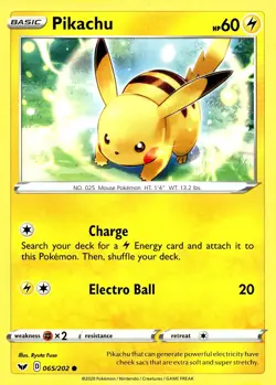 Pikachu #065/202 SWSH01: Sword & Shield Base Set NM or Better - Pokemon Card - Image 1