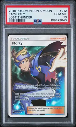 2018 POKEMON SUN & MOON MORTY FULL ART TRAINER LOST THUNDER #212/214 PSA 10 GEM - Image 1