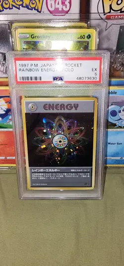 Pokemon TCG 1997 P.M. Japanese Rocket Rainbow Energy - Holo PSA 5 EX - Image 1