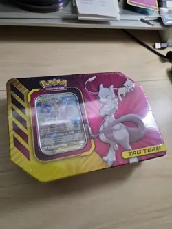 Pokemon TCG: Mewtwo & Mew GX Tag Team Power Partnership Tin Sealed SM191 Lot - Image 2