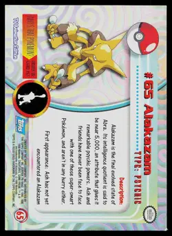 Pokemon Card Topps Series 1 Alakazam #65 Holo Foil Blue Label 1st Print - Image 2