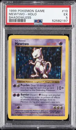 1999 POKEMON GAME SHADOWLESS #10 MEWTWO-HOLO PSA 5 - Image 1