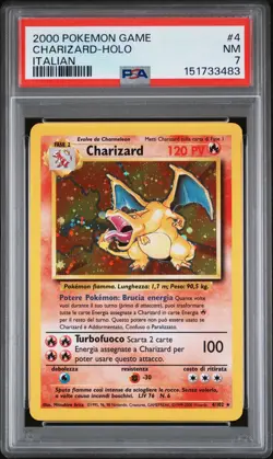 2000 Pokemon ITALIAN Unlimited Base Set Charizard Holo Rare 4/102 - PSA 7 - Image 1