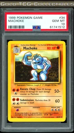 PSA 10 ⭐ Pokemon Machoke 34 Base Set 1999 Unlimited Vintage Non-Holo - Image 1