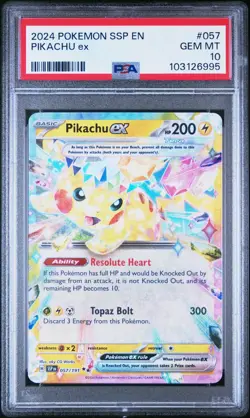 2024 POKEMON SSP EN-SURGING SPARKS #057 PIKACHU EX PSA 10 - Image 3
