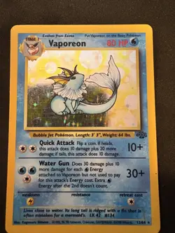 1999 Pokemon TCG Jungle Set Vaporeon 12/64 Holo Rare Vintage Card WOTC MP - Image 1