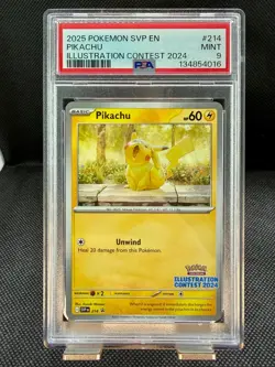 PSA 9 MINT Pikachu 2024 Pokemon Illustration Contest Black Star Promo SVP214 - Image 1