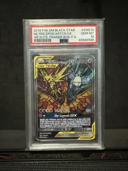 2019 Pokemon SM Black Star HIF ETB FA #SM210 Moltres Zapdos Articuno Gx PSA 10 - Image 1