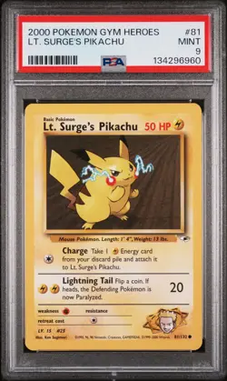 2000 POKEMON GYM HEROES #81 LT. SURGE'S PIKACHU PSA 9 - Image 1