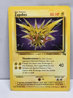 Zapdos Fossil Non Holo Rare Pokemon Card 30/62 MP - Image 1