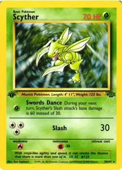 Pokemon TCG Scyther Jungle 26/64 Rare 1st Edition LP/MP - Image 1