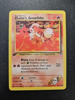 Pokemon 1st Edition Gym Heroes Blaine's Growlithe 62/132 NEAR MINT - Image 1