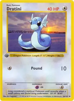 Dratini 26/102 Uncommon Base Set Shadowless Pokemon Unlimited Moderately Played - Image 1