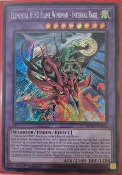YuGiOh Elemental HERO Flame Wingman - Infernal Rage Secret Rare 1stEd BLMR-EN012 - Image 1
