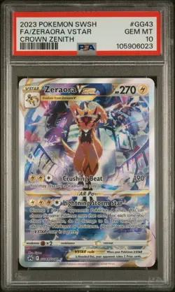 2023 POKEMON SWORD & SHIELD CROWN ZENITH #GG43 FULL ART/ZERAORA VSTAR PSA 10 - Image 1