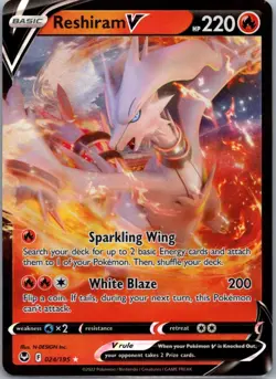 Reshiram V 024/195 Holo V Rare Silver Tempest Pokemon Holo Near Mint - Image 1