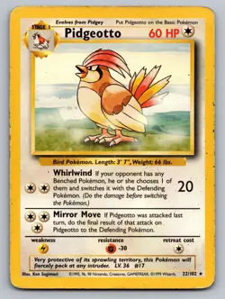 PIDGEOTTO 22/102 RARE BASE SET UNLIMITED POKEMON DMG - Image 1