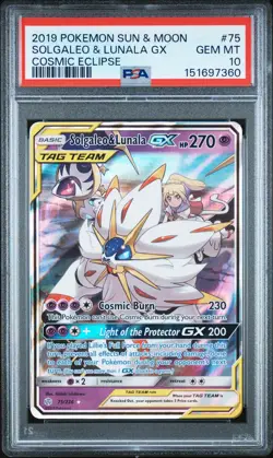 Solgaleo & Lunala Gx Pokemon Sun & Moon Cosmic Eclipse 75 NM PSA 10 - Image 1
