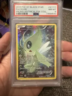 PSA 8 2016 POKEMON MYTHICAL COLLECTION BLACK STAR PROMO CELEBI XY111 HOLO FOIL - Image 1