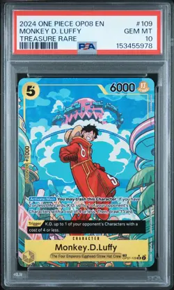 2024 One Piece OP08 EN Treasure Rare #109 Monkey D Luffy PSA 10 GEM MINT - Image 1
