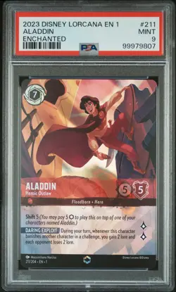 2023 DISNEY LORCANA EN 1-THE FIRST CHAPTER #211 ALADDIN - HEROIC OUTLAW PSA 9 - Image 1