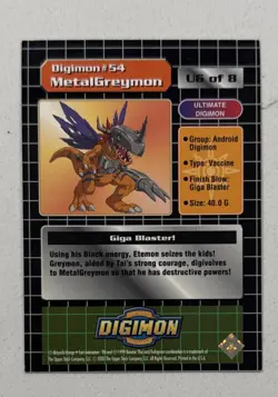 Digimon Trading Card Series 1 Chase Prism Holo Excl. U6 of 8 Metalgreymon NM - Image 2