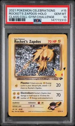 2021 POKEMON CELEBRATIONS CLASSIC COLLECTION #15 ROCKET'S ZAPDOS-HOLO PSA 10 - Image 1