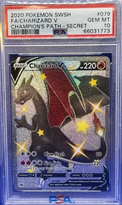 2020 Pokemon SWSH Champion's Path Secret Rare #079 FA/Charizard v PSA 10 Gem MT - Image 1
