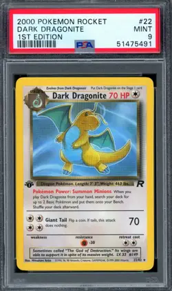 PSA 9 Pokemon 2000 1st Edition Team Rocket Dark Dragonite Rare #22 - Image 1