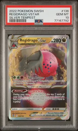 2022 POKEMON SWORD & SHIELD SILVER TEMPEST #136 REGIDRAGO VSTAR PSA 10 - Image 1