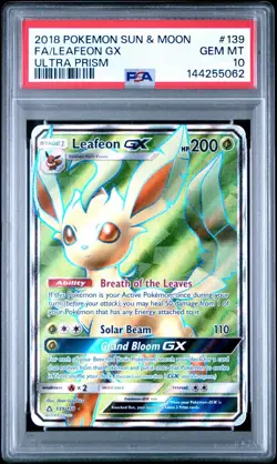 2018 POKEMON SUN & MOON ULTRA PRISM #139 FULL ART/LEAFEON GX PSA 10 - Image 1
