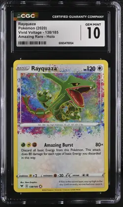 CGC 10 Rayquaza 138/185 2020 Vivid Voltage Amazing Rare Pokemon Card - Image 1