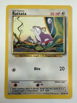 Rattata 61/102 - VINTAGE WOTC POKEMON CARD - BASE SET - LP - Image 1