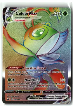 Celebi VMAX ⭐ 199/198 Holo Rainbow Rare Chilling Reign 2021 Pokemon NM - Image 1