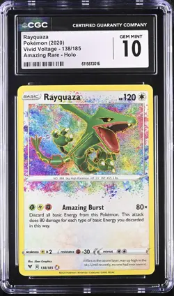 CGC 10 - RAYQUAZA - 138/185 VIVID VOLTAGE AMAZING RARE HOLO POKEMON - Image 1