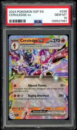 2024 POKEMON SSP EN SURGING SPARKS #036 CERULEDGE EX PSA 10 - Image 1