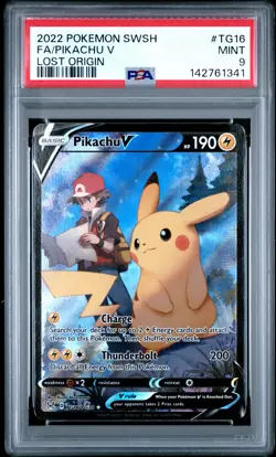 2022 POKEMON SWORD & SHIELD LOST ORIGIN #TG16 FULL ART/PIKACHU V PSA 9 - Image 1